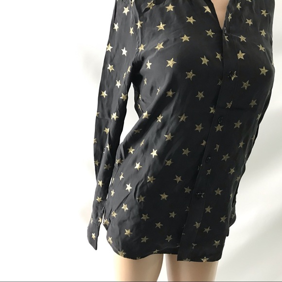 Saint Laurent Paris Size S Shirt Gold Star Print Button-Down Top Blouse Black - Picture 2 of 7